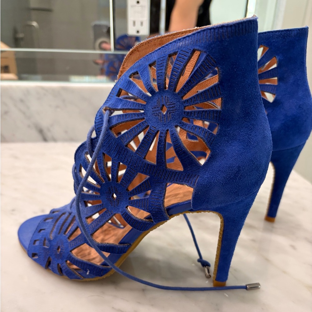 Joie - Blue Suede - LIKE NEW 8.5 -  Suede Cutout Lace-Up High Heel Sandals